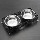 Double Pet Bowls Dish Dog Cat Stand Feeder Food Water Stainless Steel Durable Bowl