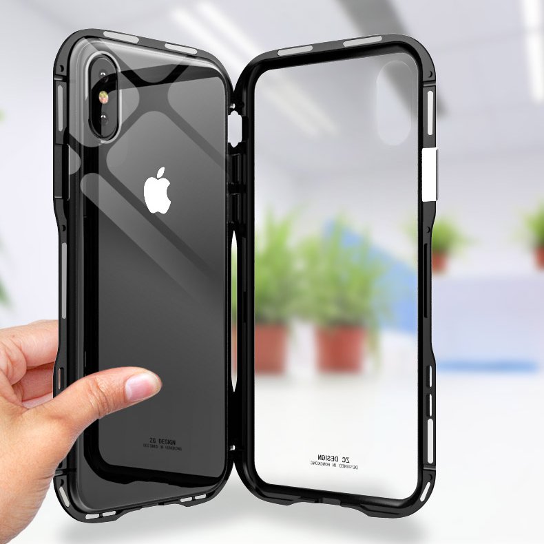 Luphie Magnetic Adsorption Metal+Tempered Glass Protective Case For iPhone X Clear Scratch Resistant
