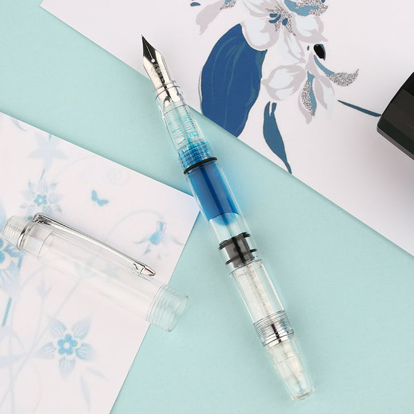 494 Piston Fountain Pen Resin Fully Transparent Clear Quality EF 0.38mm F 0.5mm Nib Ink Gift Pen for Business Office School