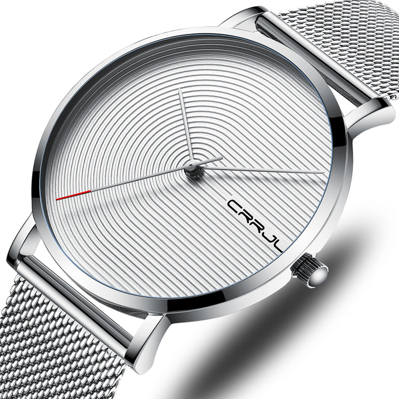 CRRJU 2164 Full Steel Strap Fashion Alloy Case Simple Blue Dial Men Watch Quartz Watch