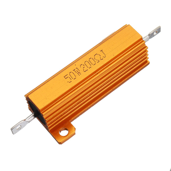 5pcs RX24 50W 200R 200RJ Metal Aluminum Case High Power Resistor Golden Metal Shell Case Heatsink Resistance Resistor