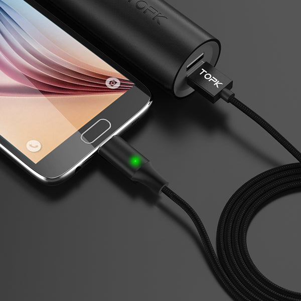 TOPK F-Mini2 2.4A Micro USB LED Magnetic Braided Fast Charging Data Cable 1M for Smart Phone