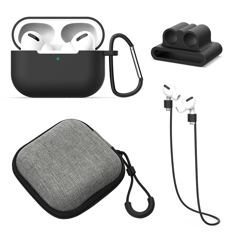 Bakeey 5 in 1 Silicone Shockproof Dirtproof Earphone Storage Case with Strap Hook Keychain Anti-lost Strap Storage Bag for Apple Airpods Pro 2019