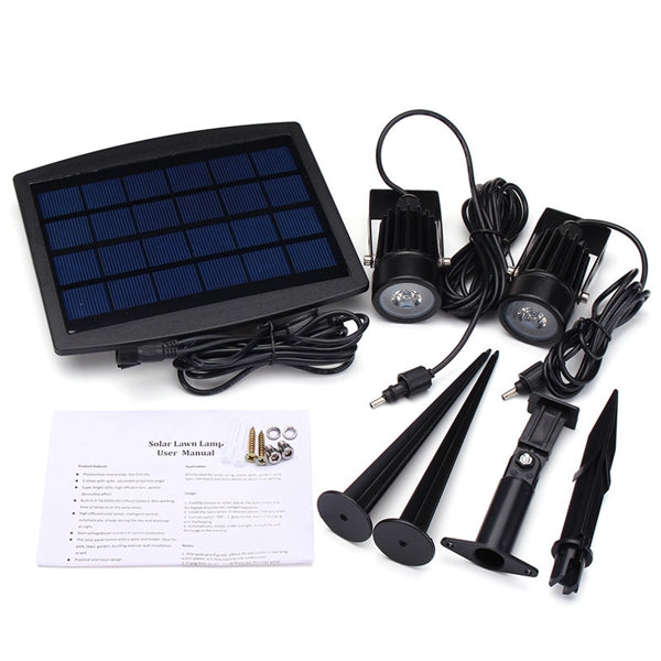 Solar Powered Two Spotlights LED Waterproof Outdoor Garden Lawn Yard Porch Walkway Lamps