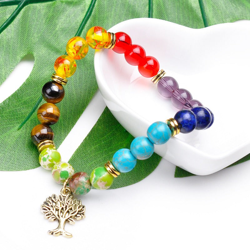 Ethnic Life Tree Pendant Bracelet 8mm Natural Stone Bead Bracelet Jewelry For Women