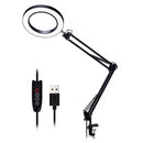 Flexible Desk Large 22cm+22cm  5X USB LED Magnifying Glass 3 Colors Illuminated Magnifier Lamp Loupe Reading/Rework Soldering with with Short Bracket