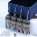 Ethnic Silver Earring Tibetan Statement Rhinestones Tassels Vintage Chandelier Ear Drop For Women