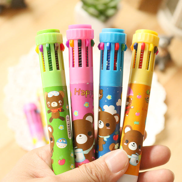 1Pcs Cartoon Ballpoint Pens 10 Color Lovely Princess Mickey Spongebob Hello Kitty Little Bear Smile-face Press Ballpoint Pen Office School Supplies Kids Students Stationery Gift