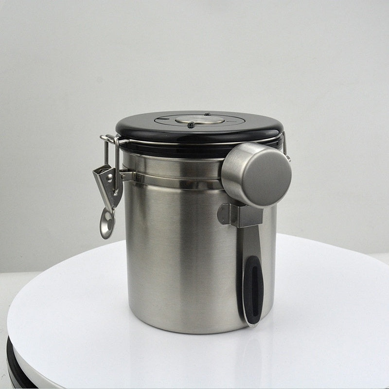 Coffee Beans Sealed Can Cup with Exhaust Valve Stainless Steel Tea Canister