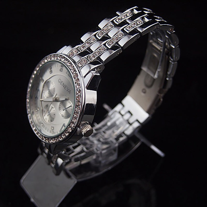 Fashion Crystal Luxury Big Number Stainless Steel Band Men Women Quartz Watch
