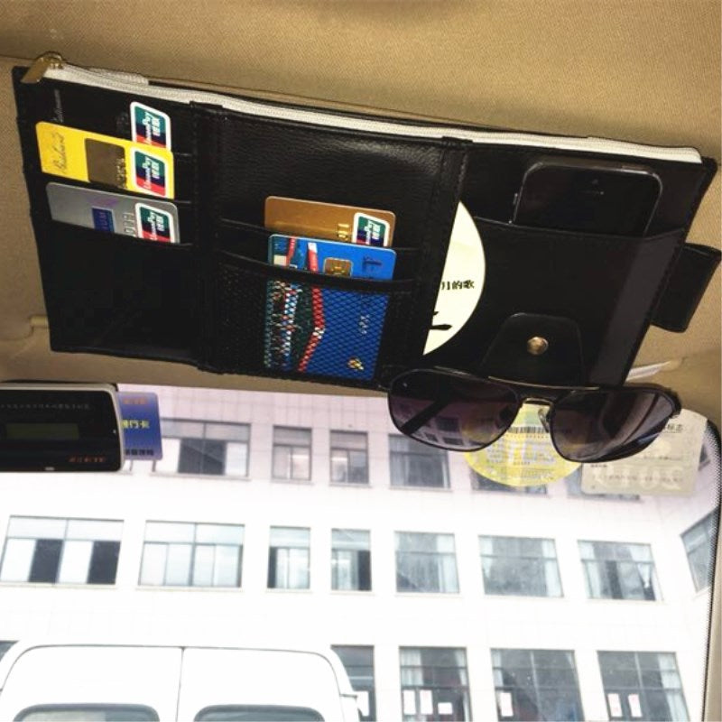 Multifunctional Leather Car Storage Bag Visor Cover Card License Holder Glasses Folder