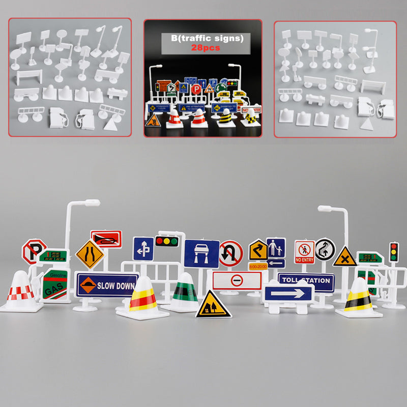 28Pcs Car Toy Traffic Road Signs Kids Funny Play Education Toy Game Accessories Toys
