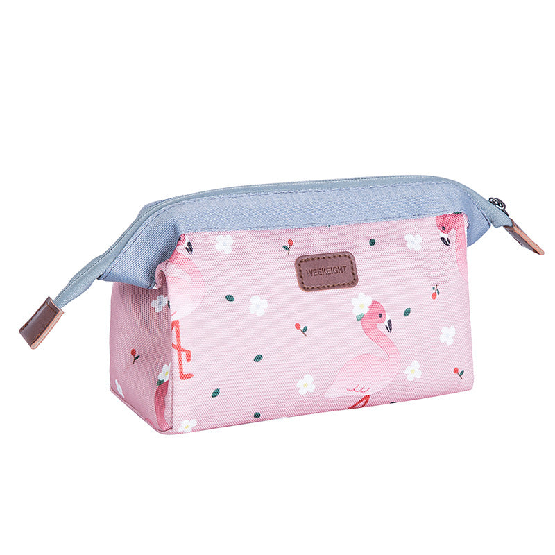 Korean Cosmetic Bag Flower Flamingo Fox Portable Waterproof Travel Storage Bag Large Capacity Pencil Case