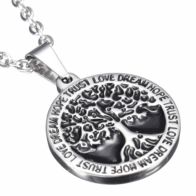 REZEX Fashion Titanium Steel Necklace Wishing Tree Pendant Tree of Life Men's Gift With Case