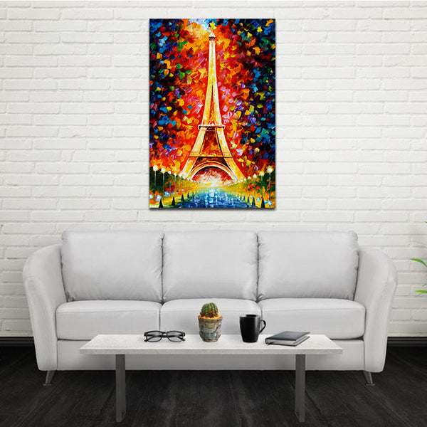 Miico Hand Painted Oil Paintings Eiffel Tower Scenery Wall Art For Home Decoration