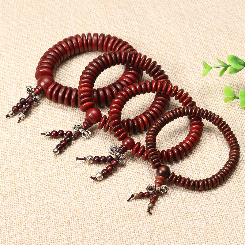 Natural Siam Rosewood Beads Buddha Bead Elastic Bracelet for Women Men