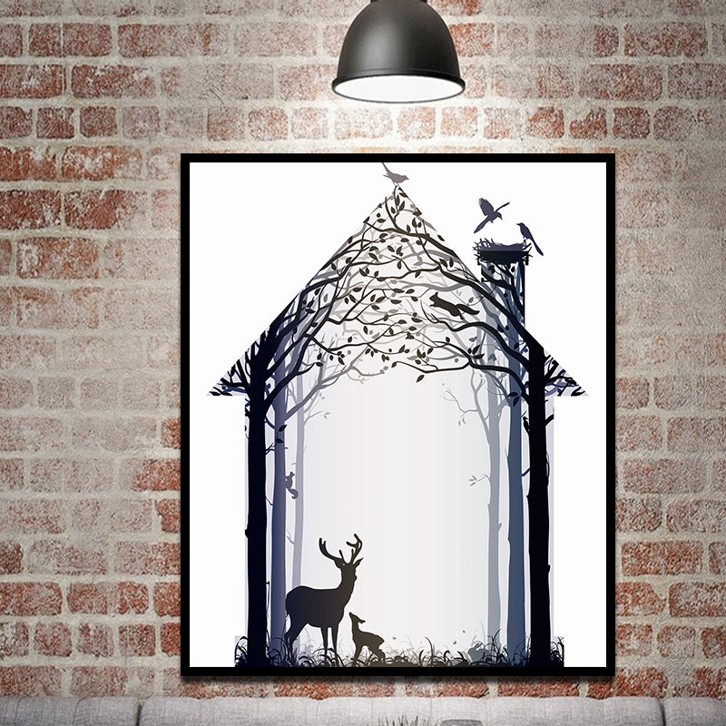 Miico Hand Painted Oil Paintings Simple Style-B Deer Family Wall Art For Home Decoration Painting