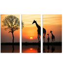 Miico Hand Painted Three Combination Decorative Paintings Giraffe In The Sunset Wall Art For Home Decoration