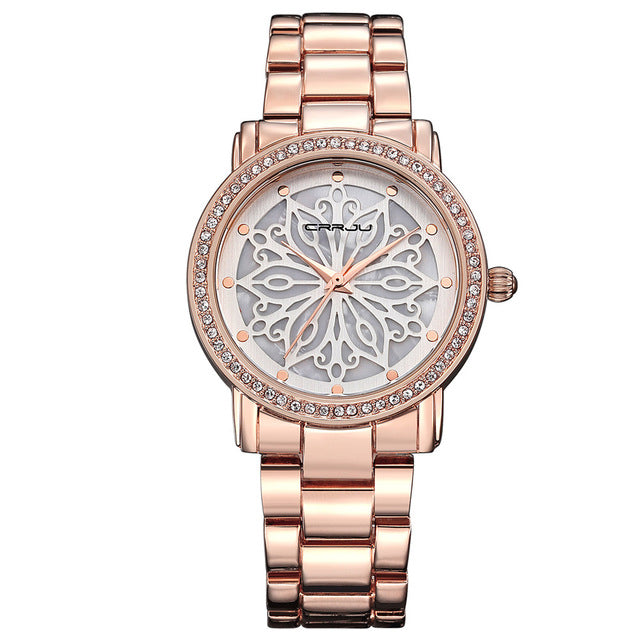 CRRJU 2109 Diamonds Dial Case Women Wrist Watch Stainless Steel Quartz Watches