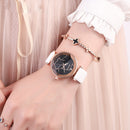 SANDA P231 Women Fashion Star Transparent Dial Leather Band Quartz Watch