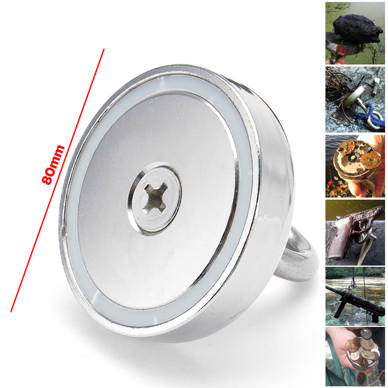 D80mm Neodymium Magnet  400KG Salvage Recovery Fishing Magnet for Detecting Metal Treasure