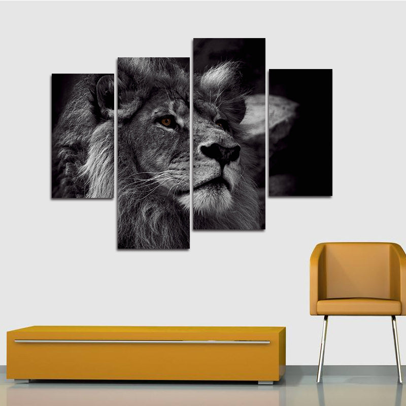 Miico Hand Painted Four Combination Decorative Paintings Lion Head Wall Art For Home Decoration