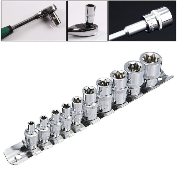 10Pcs E4-E18 Socket Wrench Set 1/4 3/8 Inch Drive Size E Socket Wrench with Storage Rail