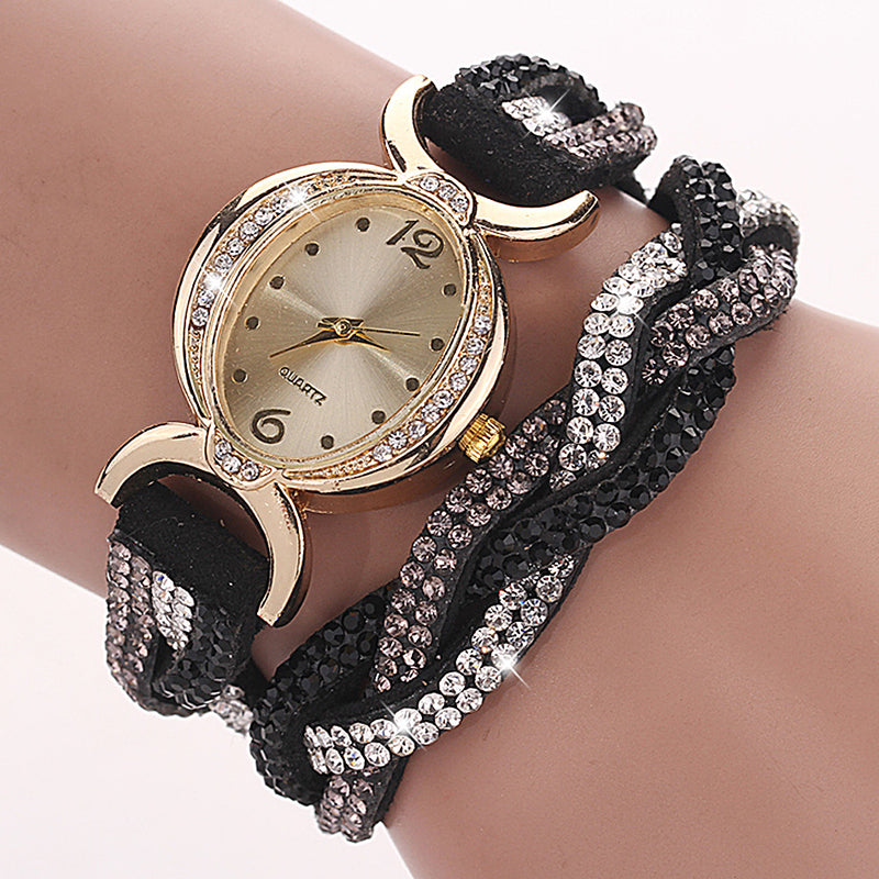 DUOYA D014 Rhinestones Elegant Ladies Watch Leather Strap Bracelet Watches