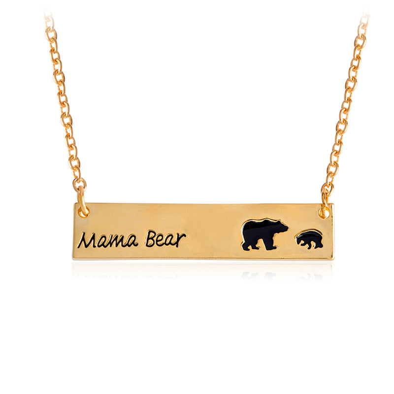 Creative Letters Engraved Mama Bear Pendant Necklace Cute Family Clavicle Necklaces for Women
