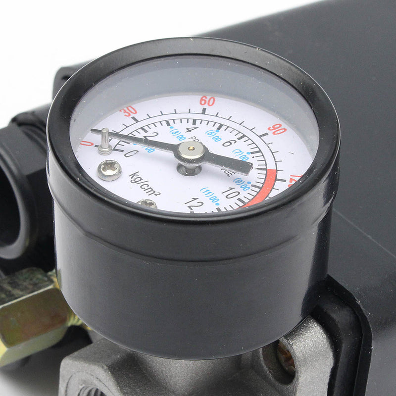 220V 1/4inch BSP 4 Port Single Phase Air Compressor Pressure Switch with Safety Valve Gauge