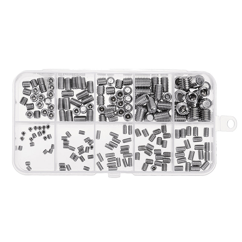 Suleve MXSH1 200Pcs Stainless Steel Set Grub Screw Allen Hex Socket Cup Point Assortment M3/M4/M5