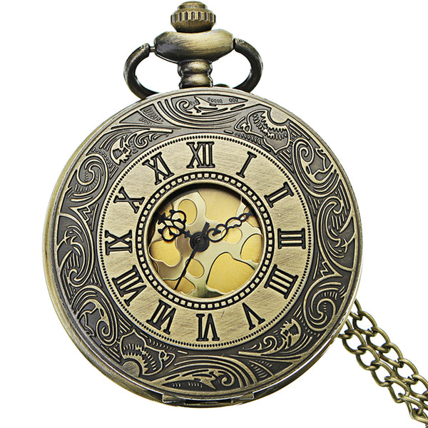 DEFFRUN Retro Steampunk Style Pocket Watch Roman Numerals Chain Watch