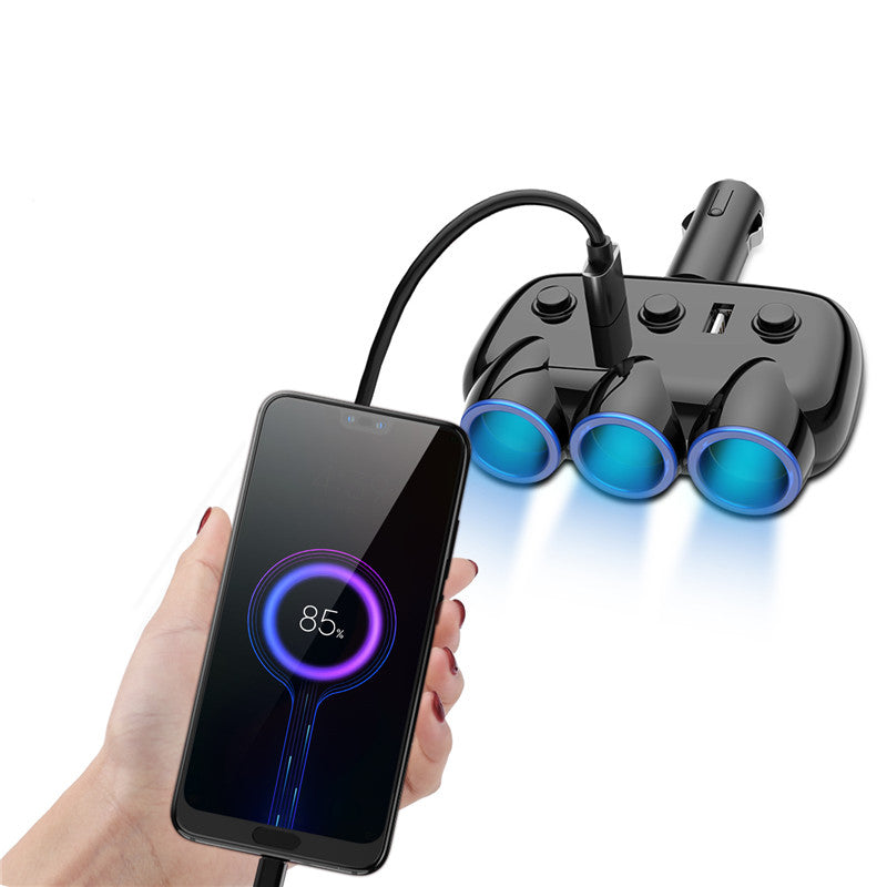 USLION 3in1 3.1A LED Digital Display Dual USB 3 Socket 12-24V Multi-Function Car Charger Splitter for Phone DVR Mp3 Car Refrigerator