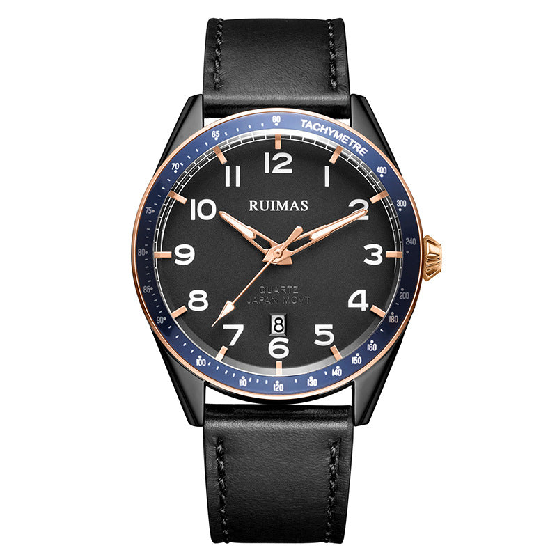 RUIMAS 573 Fashion Men Watch 3ATM Waterproof Luminous Date Display Leather Strap Quartz Watch