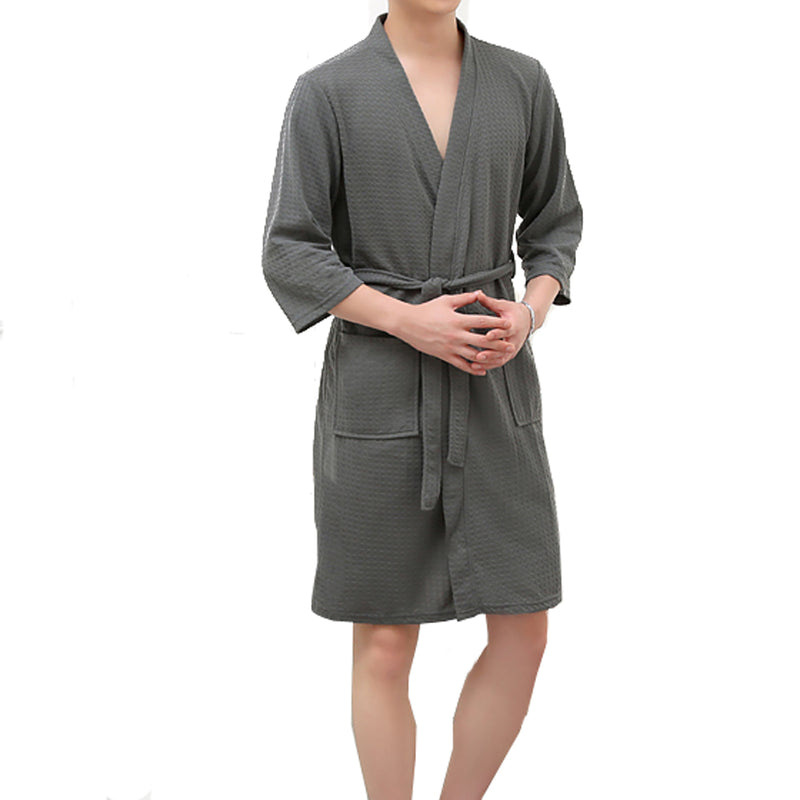 Honana BX-987 Towel Bathrobe Dressing Gown Unisex Men Women Solid Cotton Waffle Sleep Lounge