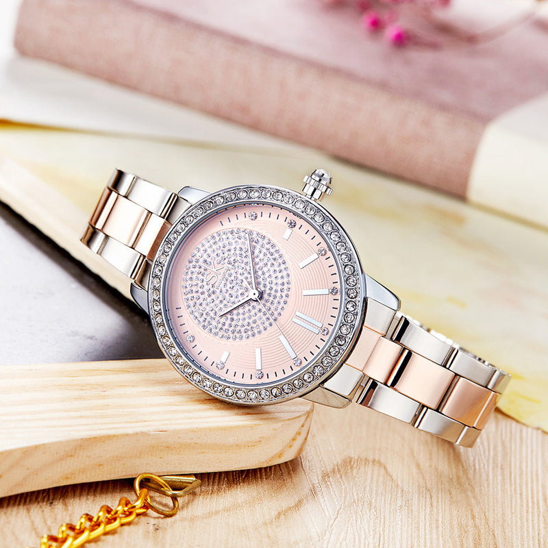 SKENGKE SK K0075 Fashion Women Crystal Ladies Dress Stainless Steel Quartz Watch