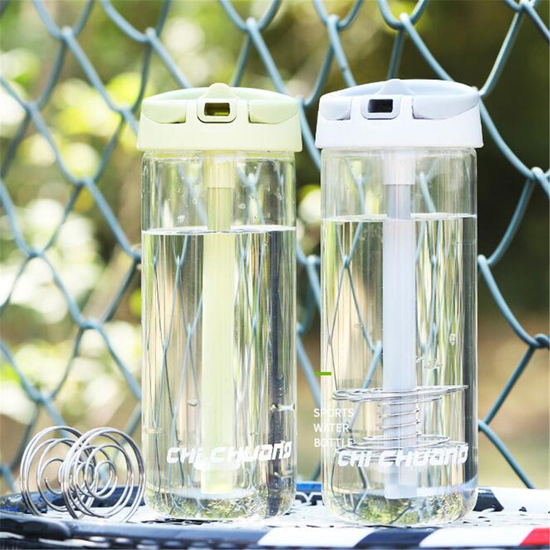 650ml Straw Glass Water Bottle Outdoor Camping Sports Travel Mug With Stirring Spring