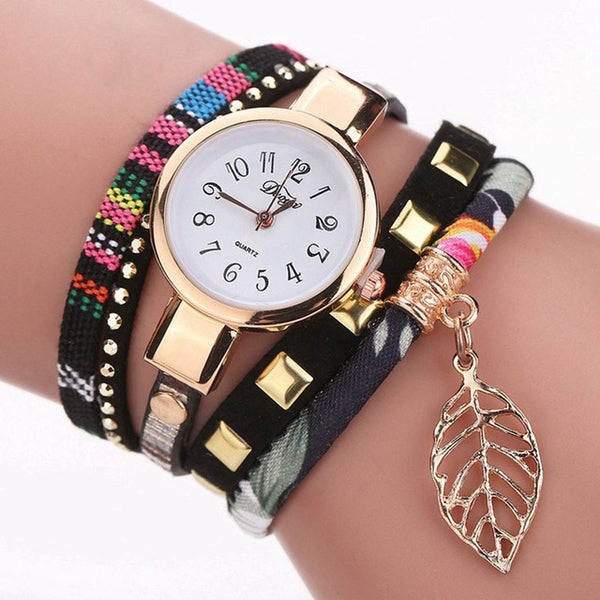 DUOYA DY066 Ladies Bracelet Watch Leaf Fabric Retro Style Quartz Watches