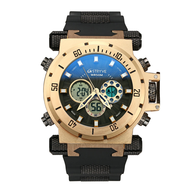 STRYVE S8015 5ATM SWISS Movement Chrono Date Week  Dual Display Digital Watch