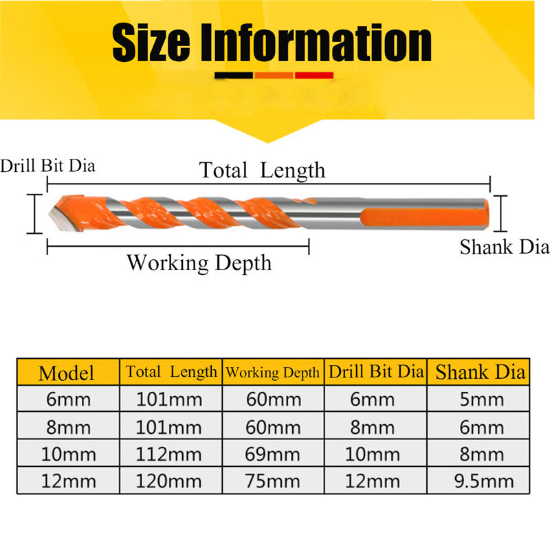 5Pcs 6/8/10/12mm Triangular-overlord Handle Multifunctional Auger Drill Bits For Tile Glass Wall Wood