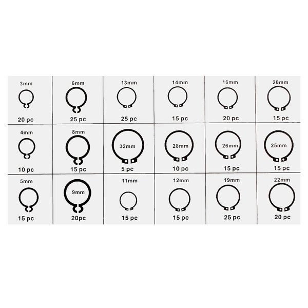 Suleve MXMR1 300Pcs 3-32mm Assorted External Circlip Snap Ring C-Clip Repairs Parts Case Box