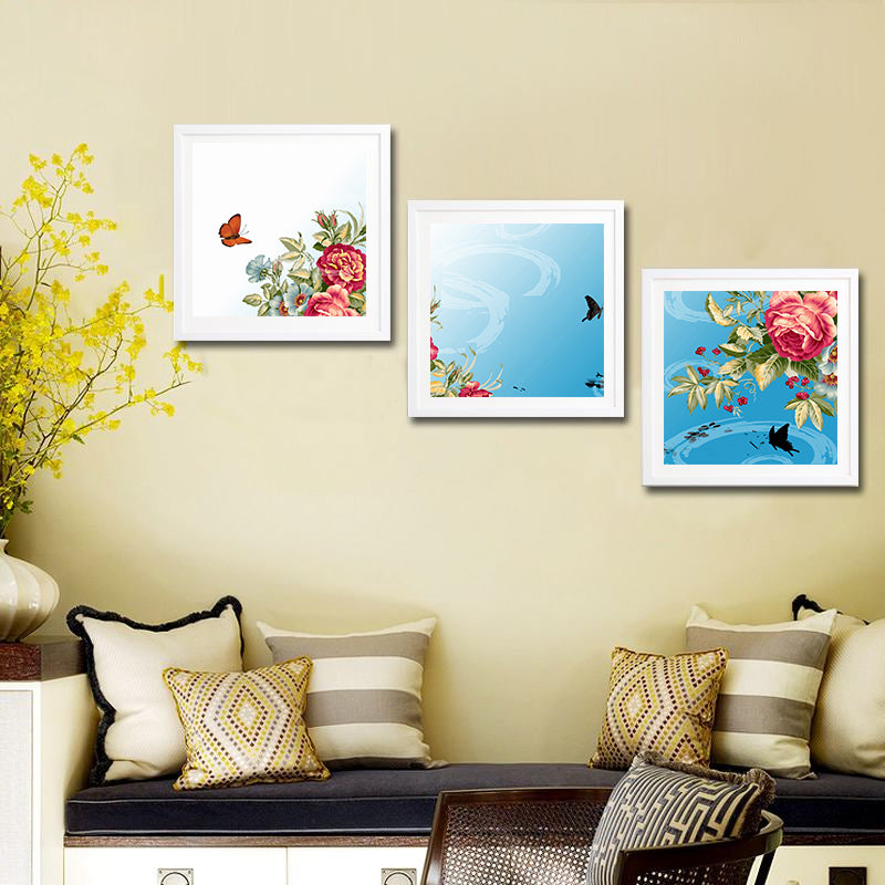 Miico Hand Painted Three Combination Decorative Paintings Dancing Botanic Peony Flower Wall Art For Home Decoration