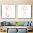 Miico Hand Painted Combination Decorative Paintings Blue And  Pink Balloon Bear Wall Art For Home Decoration