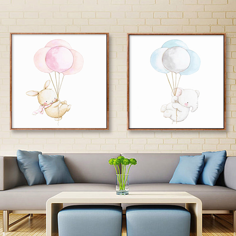 Miico Hand Painted Combination Decorative Paintings Blue And  Pink Balloon Bear Wall Art For Home Decoration
