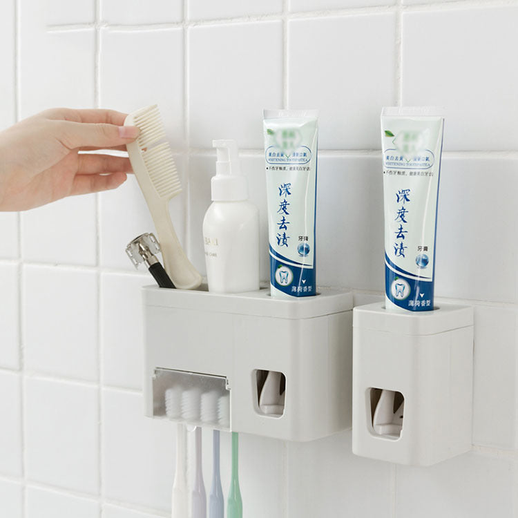 Honana BC-259 Wall Mounted Automatic Toothpaste SqueezDispenser With Toothbrush Holder Set Bathroom