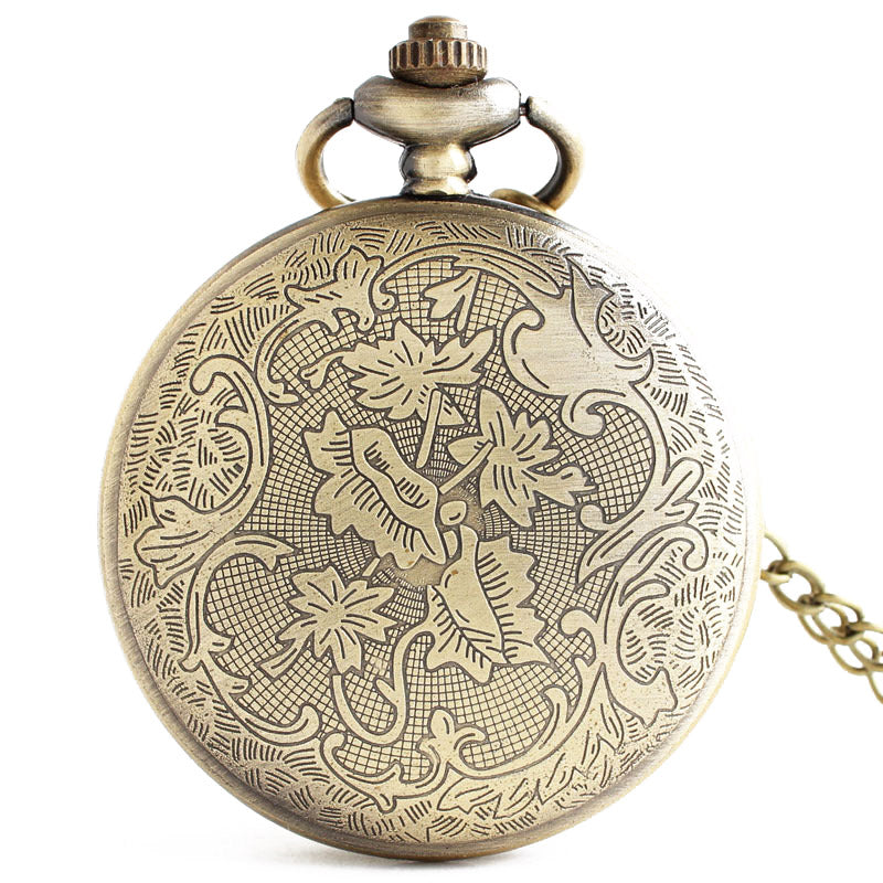 DEFFRUN Retro Bronze Romantic Style Simple Dial Chain Quartz Pocket Watch