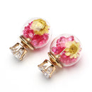 Trendy Colorful Rhinestone Glass Ball Flower Round Earrings Gift for Women
