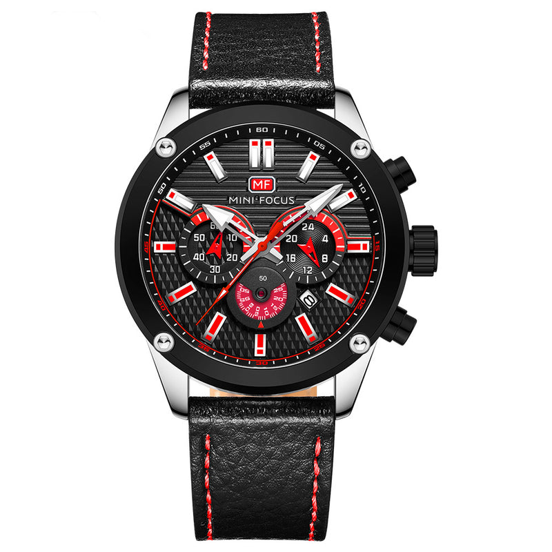 MINIFOCUS 0288G Fashion Business Men Watch Waterproof Luminous Leather Strap Quartz Watch