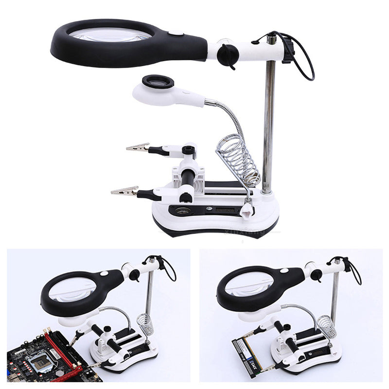 10X Soldering Magnifier Desk Lamp Repair Clamp Desktop Magnifying Glasses with 18 LED Light