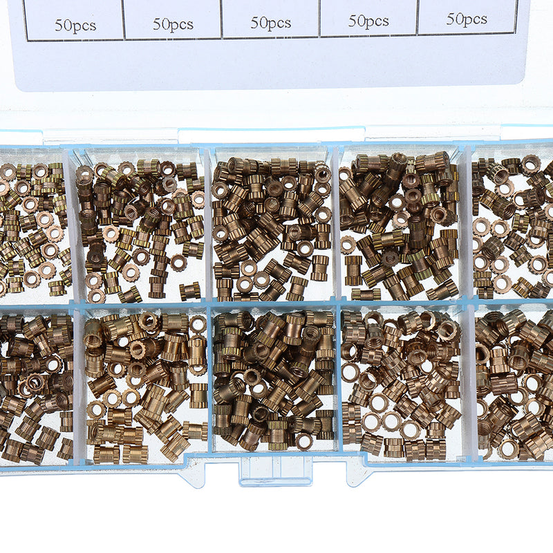 Suleve MXBN2 500Pcs M2/M2.5/M3 Metric Threaded Brass Knurl Round Insert Nut Assortment Set